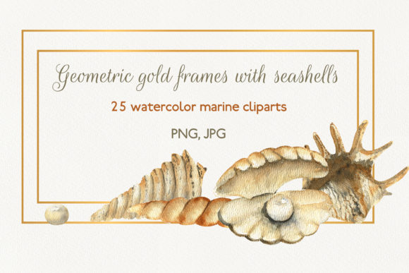 Download Geometric Gold Frames with Seashells - Sea Collection