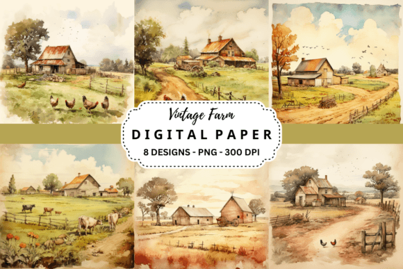 Download Vintage Farm Watercolor Background - Background Collection