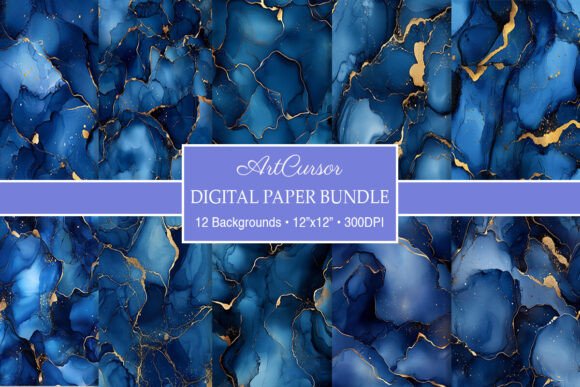 Download Navy Blue &amp; Gold Alcohol Ink Backgrounds - Background Collection