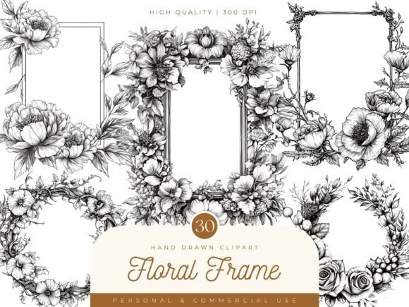 Download Hand Drawn Floral Frame Clipart - Hand drawn floral Collection