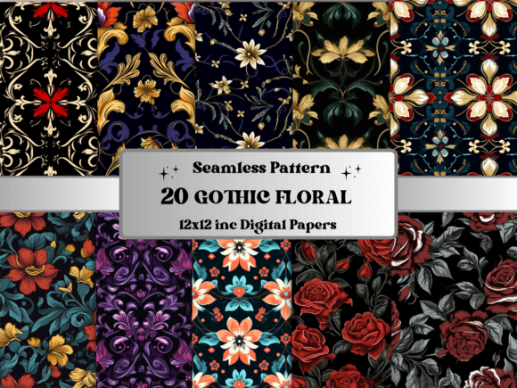 Download Seamless Gothic Flower Pattern Paper - Sea Collection