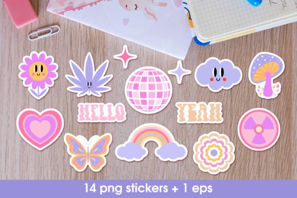 Download Retro Groovy Sticker Bundle in Y2k Style - Premium Resources