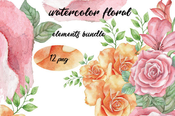 Download Watercolor Floral Elements Bundle, 601 - Watercolor floral elements Collection