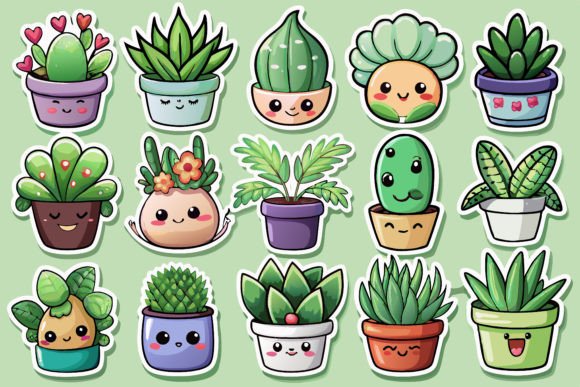 Download Kawaii Cute Potted Plant Sticker Set - Premium Resources
