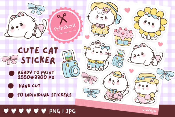 Download Cat Sticker Coquette Kawaii Cliparts - Premium Bundle