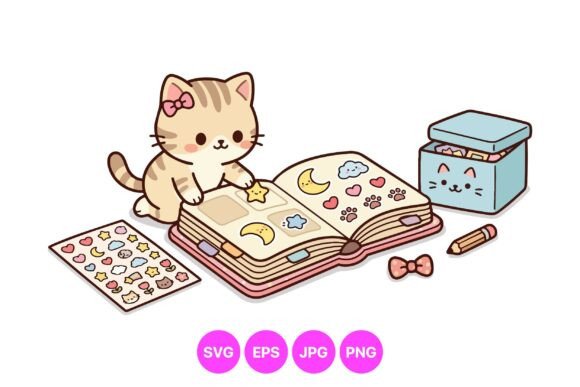 Download Cute Kitty Sticker Scrapbook SVG - Sticker Collection