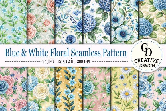Download Blue &amp; White Floral Seamless Pattern - Sea Collection