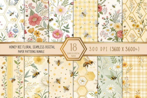 Download Honey Bee Floral Seamless Digital Paper - Sea Collection