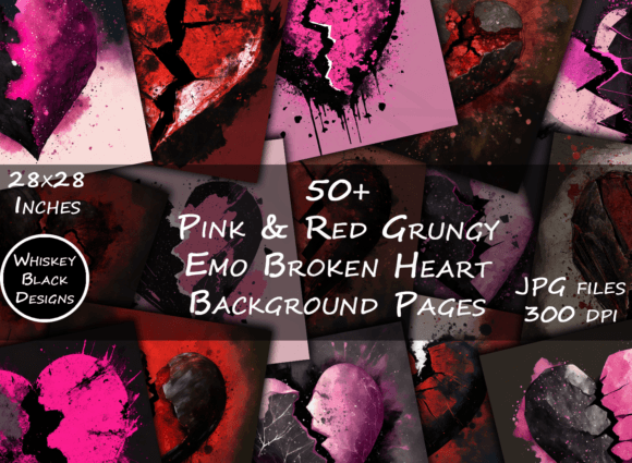 Download Red &amp; Pink Grungy Emo Heart Backgrounds - Background Collection